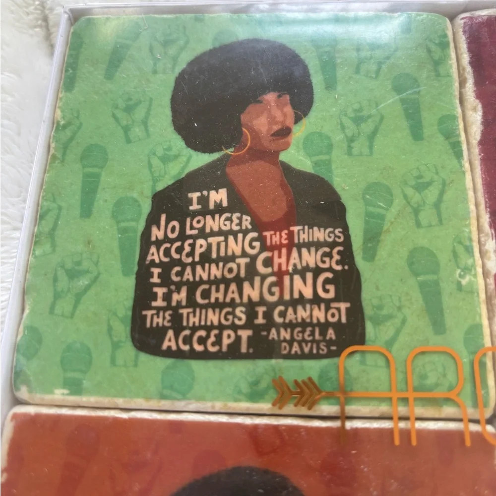 Angela Davis Coaster Set Marble 4 Colors New in Box